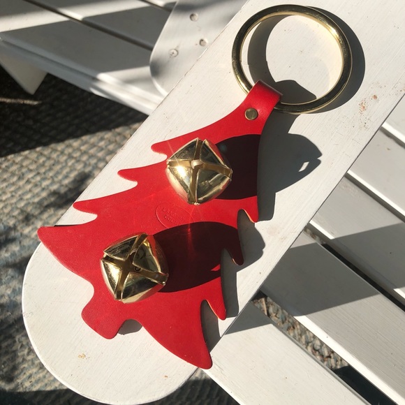 Vintage Holiday Vintage Leather Door Hanger Tree W Jingle Bells